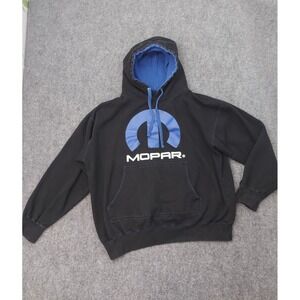 MOPAR Sweatshirt Hoodie Mens XL Black Blue Logo Kangaroo Pocket Graphic Racing